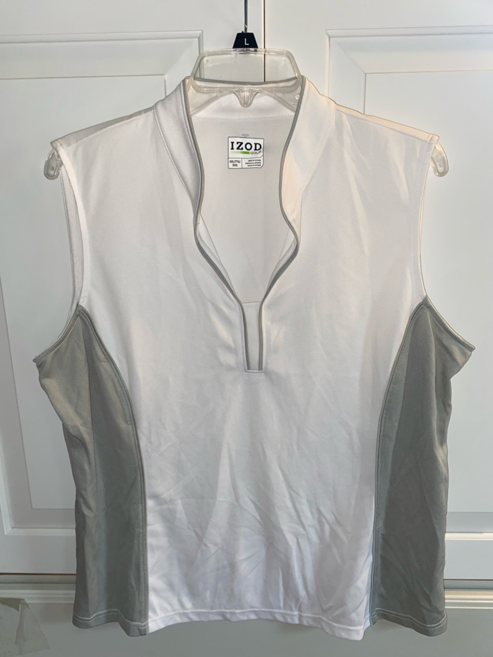 Izod White Sleeveless Golf Polo with Gray Side Panels